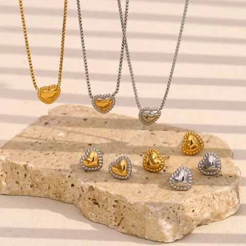 Heart Pendant Necklace Stainless Steel 18K Gold Plated Twisted Rope Edge Elegant Fashion Jewelry For Women