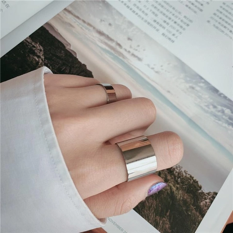 Minimalist Stainless Steel Wide Band Open Rings Glossy Polished Industrial Style Unisex Fashion Jewelry For Daily Wear