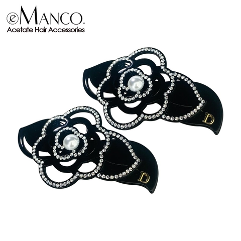 Pinza Para El Pelo Con Flor De Camelia De Acetato Pasador De Resorte Floral Diamantes De Imitación Perla Artificial Para Mujer