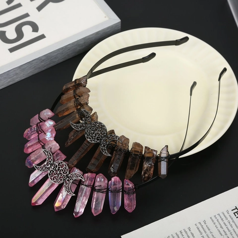 Cerchietto Per Capelli Con Corona In Cristallo Naturale Boho Lega Luna Stella Gotico Strega Tiara Sposa