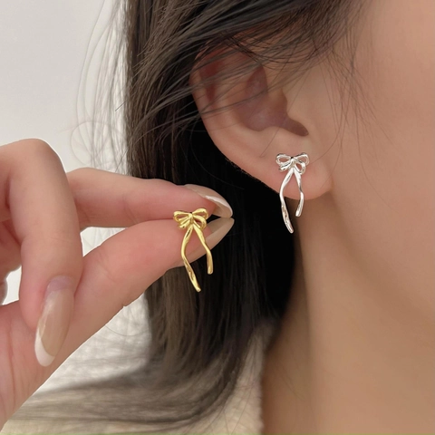 Orecchini Pendenti Con Fiocco 925 Argento Sterling Stile Coreano Minimalista Forma Di Nastro Gioielli Eleganti Per Donne