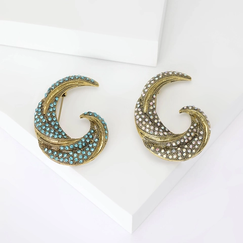 Broche en Alliage de Spirale Géométrique Rétro avec Strass pour Femmes Plaqué Or Élégante Broche pour Pull Écharpe Châle Accessoires