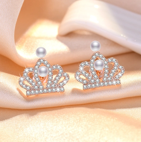 Elegante Koperen Parel Zirkonia Oorknopjes Kroon Strik Blad Ster Vormen Voor Vrouwen Sieraden Cadeau Platina Roségoud Verguld