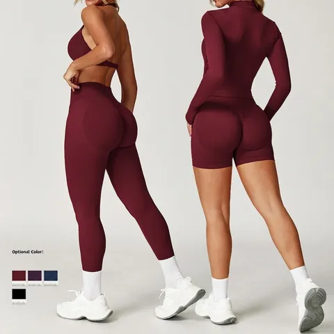 Yoga Outfit Damen Nylon Spandex Schnelltrocknend Hohe Taille Nahtlos Fitness Studio Kleidung Überkreuzter Rücken Slim Fit