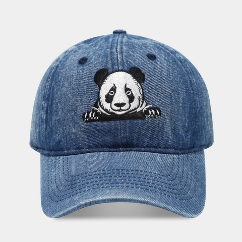 Vintage Washed Denim Baseball Cap With Cute Panda Embroidery Adjustable Strap Casual Sporty Sun Protection Hat For Men Women