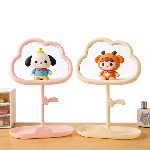 Miroir De Maquillage De Bureau En Forme De Nuage Rotatif Cadre En PP Avec Plateau De Rangement Crochets Bijoux Style Dessin Animé Filles