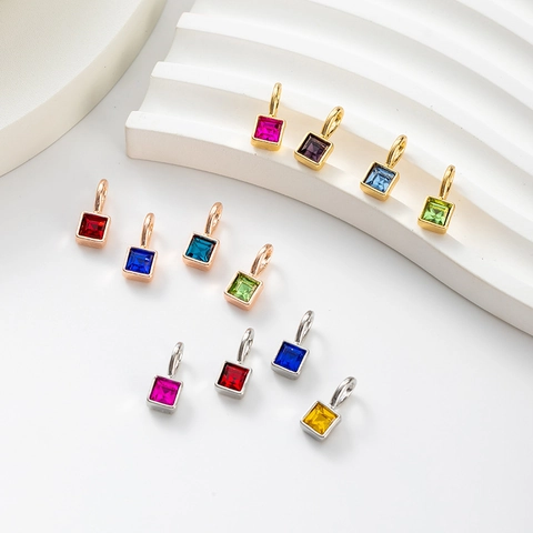 Square Colorful Birthstone Charms Alloy Crystal Pendants DIY Jewelry Making Women