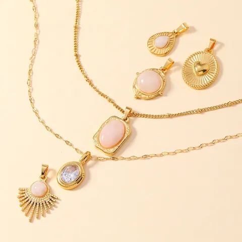 Pendente Vintage In Acciaio Inossidabile Oro Pietra Rosa Cuore Goccia Sole Zircone Gioielli Accessorio DIY Donne