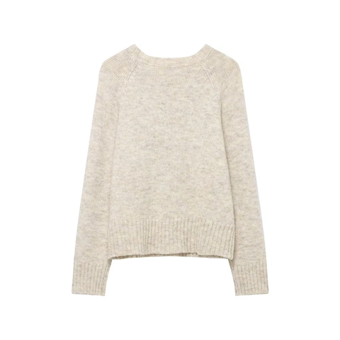 Suéter Punto Mujer Bordado Caballo Manga Larga Cuello Redondo Informal Suave Jersey Avena