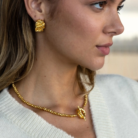 Vintage Stainless Steel Lava Texture Earrings 18K Gold Plated Irregular Geometric Stud Earrings For Women Jewelry