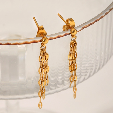 Französischer Stil 18K Vergoldet Edelstahl Lippenkette Lange Quasten Ohrringe Für Damen Minimalistischer Eleganter Schmuck