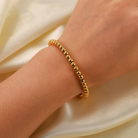 Minimalistische Armband Met Ronde Kralen Roestvrij Staal Verguld Verstelbare Bolletjesketting Sieraden Voor Dames