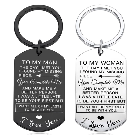 Portachiavi In Acciaio Inossidabile Inciso To My Man Woman Pendente Targhetta Militare Anniversario San Valentino Regalo Romantico