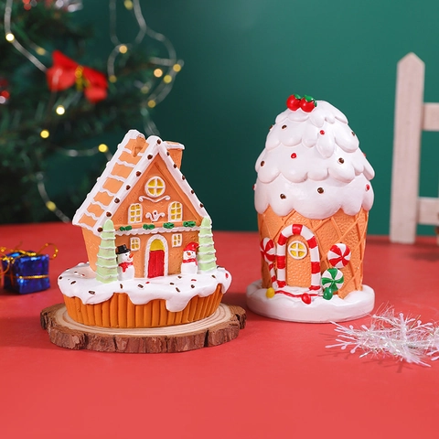 Adornos De Escritorio De Resina Casa De Jengibre Muñeco De Nieve Erizo Decoración Festiva Hogar Figuritas Mesa Navideñas