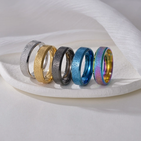 Anillo De Acero Inoxidable Esmerilado Arenado Mate Borde Pulido Espejo Joyería De Moda Simple Hombres Mujeres