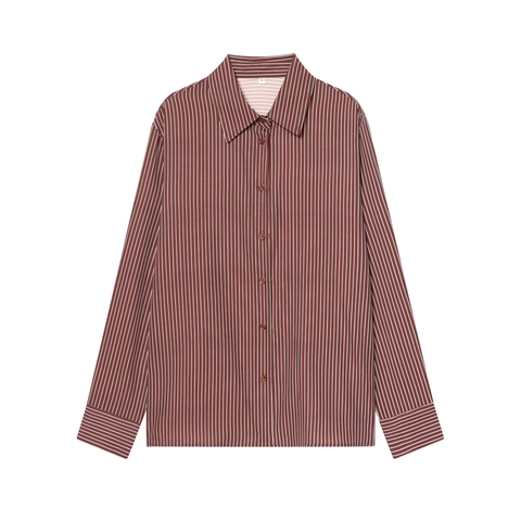 Gestreepte Blouse Shirt Lange Mouwen Reverskraag Polyester Verticale Strepen Knoopsluiting Casual Elegante Tops Voor Dames