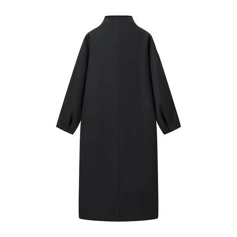 Women Long Coat High Neck Solid Color Loose Fit Woolen Style Outerwear Autumn Winter Warm Elegant Overcoat