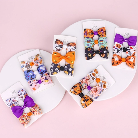 Mollette Per Capelli Fiocco Halloween Zucca Fantasma Pipistrello Stampato Nastro Grosgrain Per Bambine Accessori Capelli