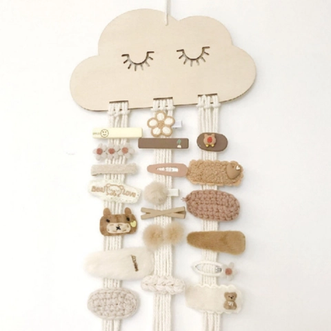 Organizzatore Di Mollette Per Capelli A Nuvola In Legno Porta Fiocchi Da Parete Supporto In Corda Di Cotone Decorazione Per Bambini