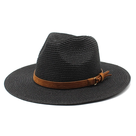 Chapeau Fedora En Paille À Bord Large Respirant Protection Solaire Été Plage Jazz Style Panama Bande En Daim Anneau Métallique Gland