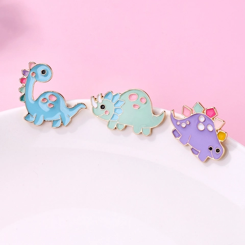 Mignon Dessin Animé Dinosaure Émail Broche Pin Set Pour Femmes Filles Alliage de Zinc Goutte d'Huile Tricératops Broche Bijoux Cadeau
