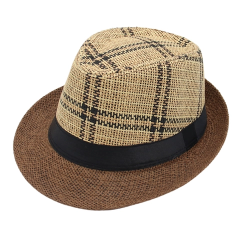 Chapeau Fedora Trilby Paille De Papier Protection Solaire Vacances À La Plage Motif À Carreaux Style Jazz Respirant Été