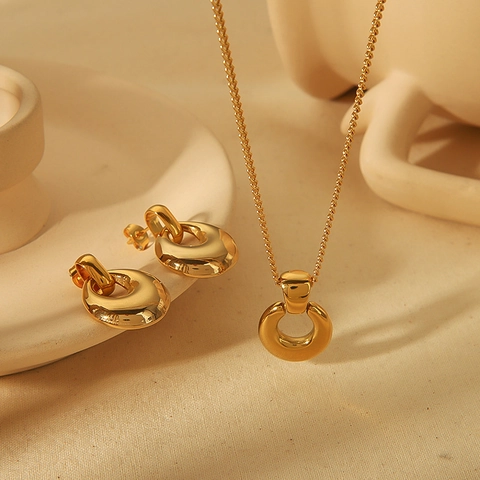 Vintage Geometric Waterdrop Earrings And Necklace Jewelry 18K Gold Plated Stainless Steel Waterproof Fashion For Women
