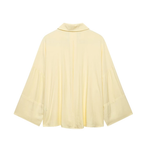 Chemisier Femme Manches Longues Polyester Manches Lanternes Boutonné Col En V Élégant Coupe Ample Jaune