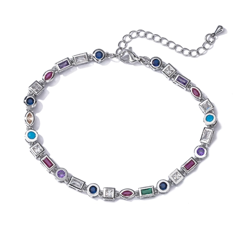 Copper 18K Gold Plated Necklace And Bracelet Multi Color Geometric Zircon Irregular Fashion Jewelry For Women