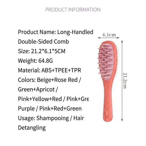 Spazzola Per Capelli Doppia Faccia Manico Lungo Pettine Massaggio Cuoio Capelluto Spazzola Shampoo Per Donne ABS TPEE