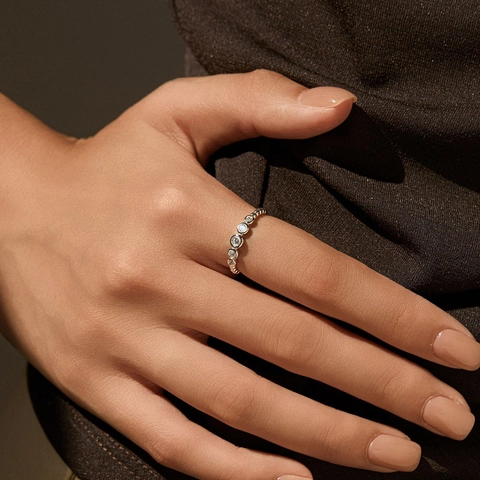 925 Sterling Silver Moissanite Ring For Women VVS1 D Color Round Cut Multi Stone Bubble Beaded Band Stackable Elegant