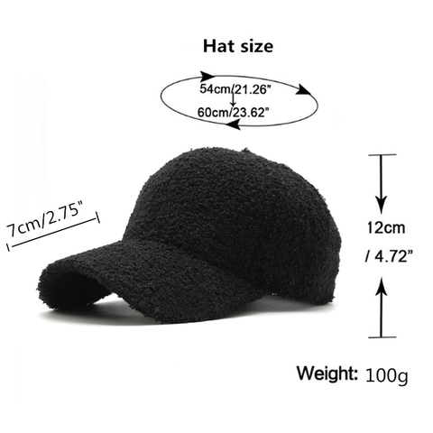 Casquette De Baseball En Laine D'agneau Chaude Hiver Ajustable Couleur Unie Décontractée Unisexe