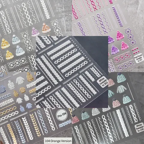 Stickers Ongles Relief 5D Texture Pull Hiver Motif Tricot Décoration Manucure Noël Flocons Neige