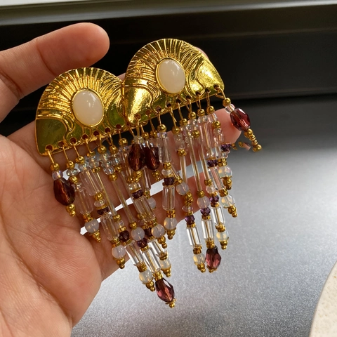 Vintage French Court Style Quasten-Ohrhänger Für Damen Mit Weißen Cabochon-Künstliche Perlen Und Silver Earring Post