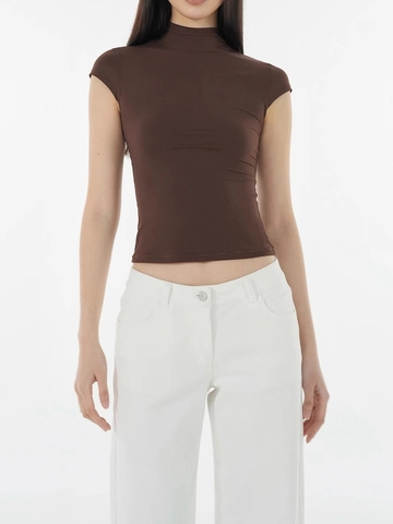 Damen T-Shirt Mit Stehkragen Nylon Elasthan Slim Fit Kurzarm Einfarbig Sportlich Lässig Hohe Elastizität