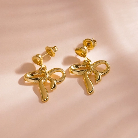 Bow Knot Heart Pendant Earrings Stainless Steel 14K Gold Plated Ins Style Delicate Jewelry For Women Elegant Earring