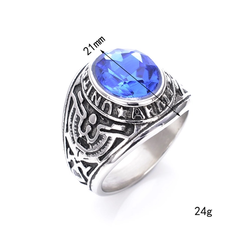 Men Signet Ring Stainless Steel With Colorful Gemstone Punk Vintage US Army Military Style Jewelry