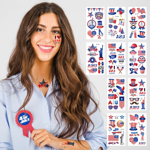 USA Independence Day Temporary Tattoo Stickers Patriotic American Flag Waterproof Face Body Tattoos For Holiday Party Decoration