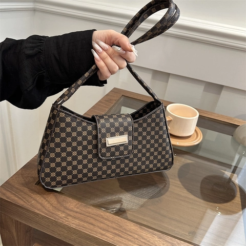 Bolso Baguette De Axila Hombro Cuero PU Retro Estampado Monograma Estilo Francés Para Mujer Elegante Cartera