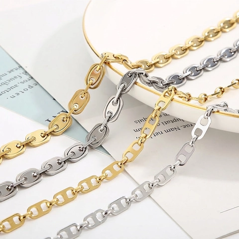 Stainless Steel Pig Nose Chain Necklace Marina Coffee Bean Link Polished Industrial Minimalist Jewelry For Men Women