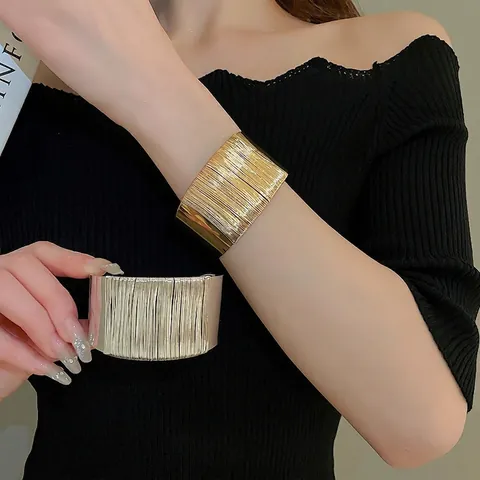 Brazalete Abierto Ancho De Aleación Minimalista Trenzado Retorcido Metal Alta Gama Joyería Moderna Para Mujeres