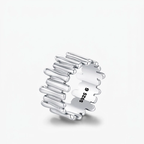 Anello Con Trama A Onde Irregolari Argento Sterling 925 Stile Retrò Gioielli Di Moda Per Donna