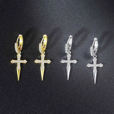 Pendientes Huggie Hoop Cobre Chapado En Oro Circonia Cruz Daga Ankh Estrella Luna Mariposa Hip Hop Punk Joyería Unisex