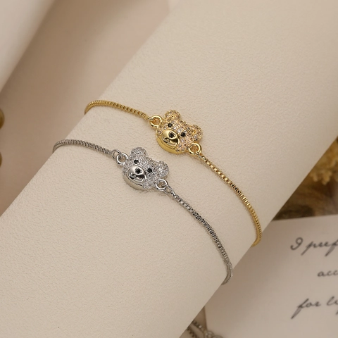 Teddybeer Hanger Armband Koper Goud Zilver Verguld Micro Pave Zirkoon Verstelbare Ketting Sieraden Voor Vrouwen