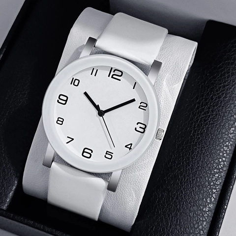 Men Quartz Wrist Watch PU Leather Strap Analog Display Round Dial Arabic Numerals Minimalist Casual Fashion