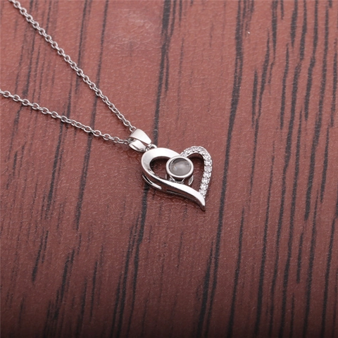 Heart Pendant Necklace Copper Micro Zircon Inlaid Projection Stone I Love You Romantic Message Gift For Women