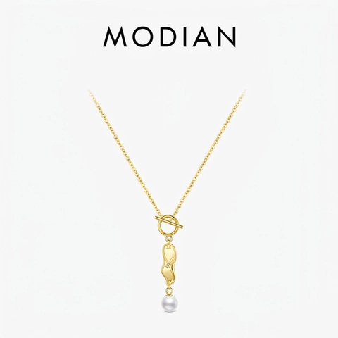 Collana con Perle Orologio Molle in Argento Sterling 925 per Donna Placcato Oro Gioielli Stile Surrealista