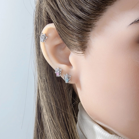 Boucle D'oreille Cartilage Chat Chef Cuivre Avec Zircon Cœur Fourchette Cuillère Fermoir À Vis Bijoux