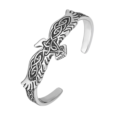 Vintage Titanium Staal Open Armring Voor Heren Dames Retro Adelaar Veer Patroon Keltische Knoop Gevlochten Verstelbare Armband Sieraden