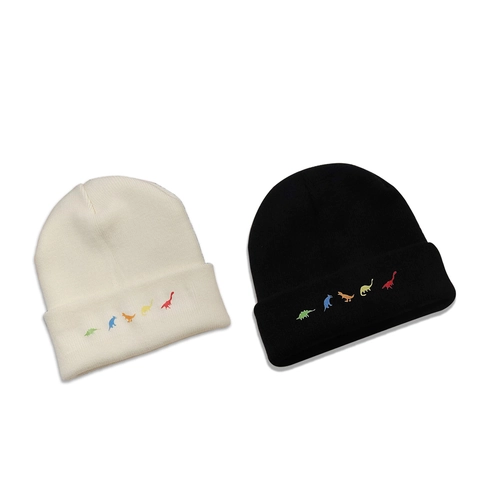 Gorro De Punto Con Bordado De Dinosaurio Multicolor Calido De Acrilico Invierno Trendy Unisex Skull Cap